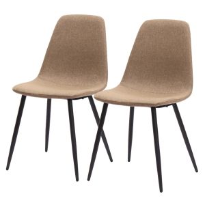 Silla de comedor tela marrón set de 2 con patas metal