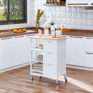 Isla de cocina con ruedas y 3 cajones blanca 84x67x37cm