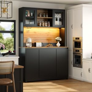 Aparador para cocina con puertas acrílicas y LED negro 180x120x40cm