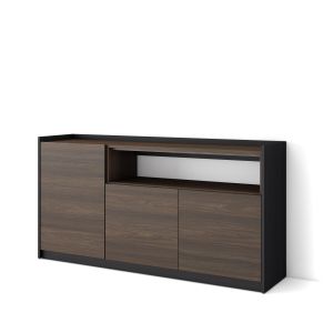 Aparador para salón, 156x37x80cm, roble oscuro y negro rf4290