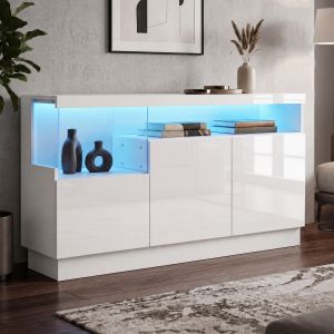 Aparador moderno blanco con 3 puertas y LED por aplicacion 80x140x36cm