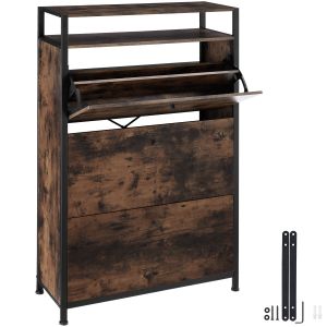 Zapatero con 3 compartimentos de madera oscura, marrón 81 x 32 x 130 cm