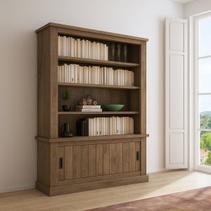 Biblioteca evandro, 2 puertas, madera marrón nogal 122x40x203h cm