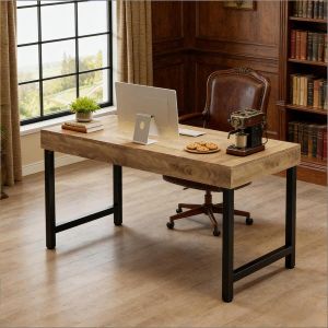 Escritorio oficina casa estilo rústico negro marrón 140 cm