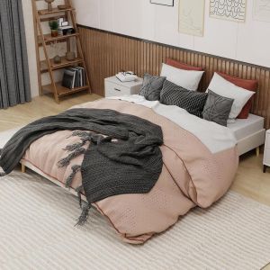 Cama 160x200cm beige, estructura de lamas, diseño bajo, montaje fácil
