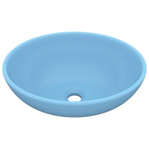 vidaXL lavabo de lujo ovalado cerámica azul claro mate 40x33 cm