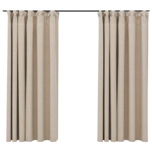 vidaXL cortinas opacas con ganchos look de lino 2 pzas beige 140x175cm