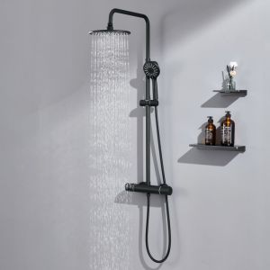 Columna de ducha termostática 38°c set de ducha negro con 3 modos de ducha
