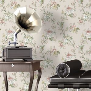 Papel pintado tnt de flor en rama beige