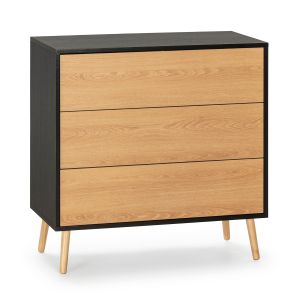 Cómoda de noche apolo 3 cajones color negro/madera