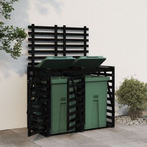 Cobertizo doble para cubos de basura madera maciza pino negro es4623