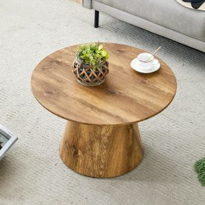 Mesa auxiliar redonda para salón mdf madera natural 35x60x60cm