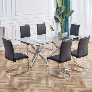 Conjunto de sillas de comedor pu negra set de 4 con estructura cromada