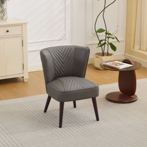 Sillón individual cuero gris sin brazos con patas de madera