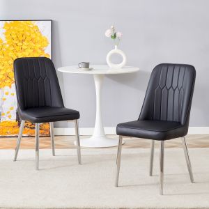 Silla de comedor pu negra plateada con respaldo ergonómico