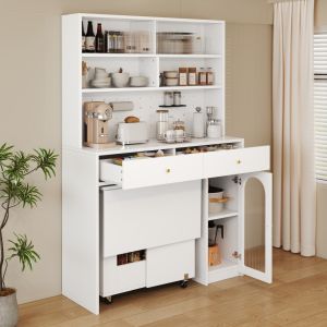 Armario alto de cocina con encimera 2 cajones blanco 180x120x45cm