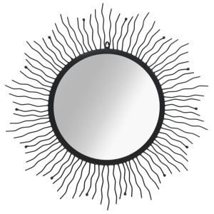 Espejo de pared con forma de sol radiante 80 cm negro