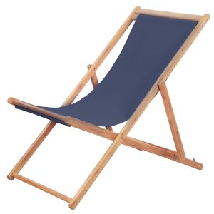 vidaXL silla de playa plegable estructura de madera y tela azul