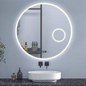 Espejo de baño redondo 70×70cm + reloj + lupa