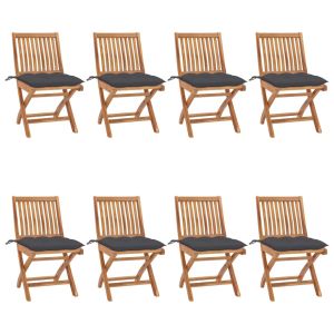 vidaXL sillas de jardín plegables 8 uds madera maciza teca con cojines