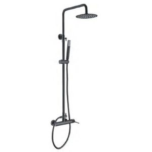 Conjunto columna de ducha monomando,  barra extensible 95-125cm negro mate