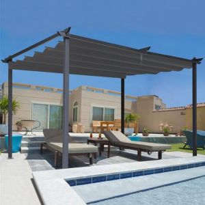 Pérgola de techo retráctil gris antracita de 3x4 m