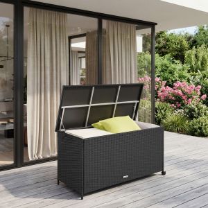 Caja portaobjetos kuusamo, de ratán, con estructura de aluminio y ruedas, n