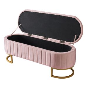 Otomana tapizada rosa con almacenaje banco reposapiés