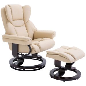 Sillón reclinable giratorio blanco crema con reposapiés 1 plaza