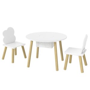 Mesa y 2 sillas infantil 60x60x44 cm mdf, madera de pino color blanco