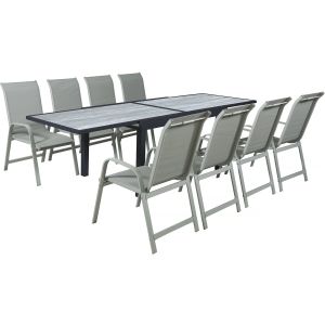 Mesa extensible y sillas de jardín de aluminio <<lagos>> - 140/280 x 90 x 7