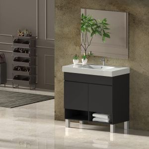 Mueble de Baño NEBARI con patas  incluye lavabo y espejo 50x40Cm con cajón Grafito