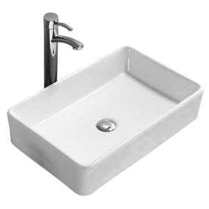 Lavabo cerámico sobre encimera, 61x41x11,5 cm, blanco