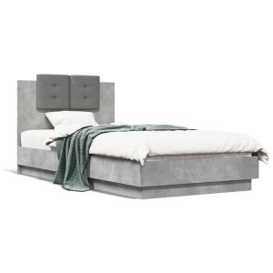 Cama cabecero luces LED gris hormigón 75x190 cm reg7555