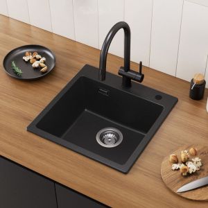 Fregadero de cocina - granito - 45x45cm - 1 cubo - cepillado - cuadrado
