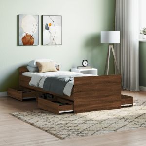 Cama con cabecero piecero roble marrón 75x190 cm