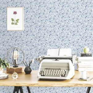 Papel pintado texturizado tnt modelo mini floral azul marino