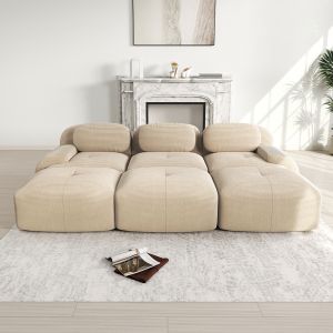Komhtom,tres sofás, tres reposapiés,pana, beige.