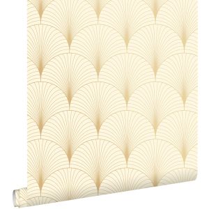Estahome papel pintado arte deco beige y oro 53 cm x 10.05 m