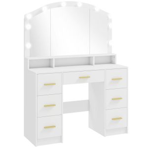 Tocador de maquillaje 110x40x150 cm mdf, vidrio color blanco Homcom
