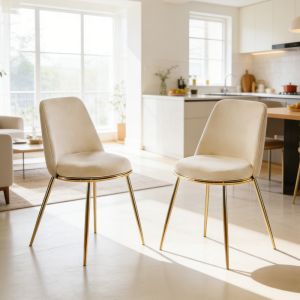 Silla de comedor terciopelo blanco crema con patas doradas