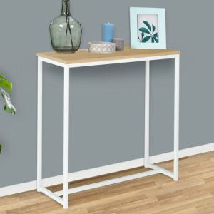 Consola industrial de metal blanco y madera - 80x30x80 cm