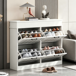 Zapatero para recibidor con 4 puertas abatibles blanco 83x105x24cm