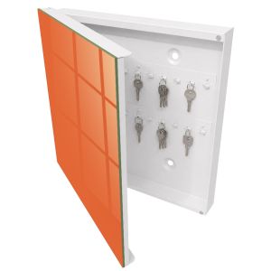Armario de llaves 30x30x5 naranja fuerte, apertura izquierda blanca