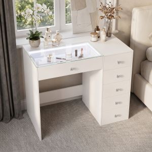 VANITII Tocador de maquillaje con luz blanco 92 x 55 x 81 cm