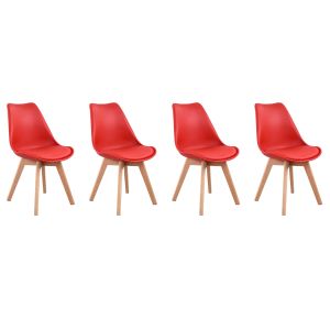 Pack de 4 sillas escandinavas rojas con cojín nora