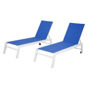 Pack de 2 tumbonas barbados en textileno color azul aluminio color blanco