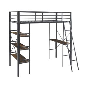 Cama alta con escritorio de metal <<raphaël>> - 190 x 90 cm - negro