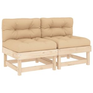 vidaXL sofás centrales con cojines 2 uds madera maciza de pino
