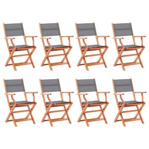 vidaXL sillas jardín plegables 8 uds madera eucalipto textilene gris